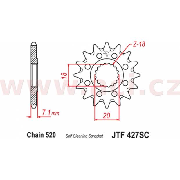 řetězové kolečko pro sekundární řetězy typu 520, JT - Anglie (13 zubů) M290-3077-13 JT