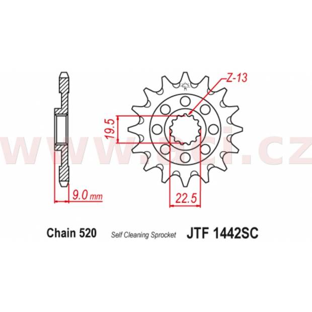 řetězové kolečko pro sekundární řetězy typu 520, JT (14 zubů) M290-3112-14 JT