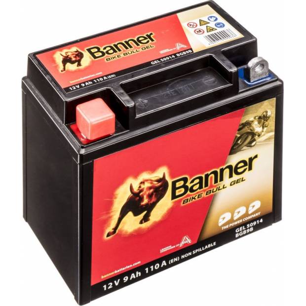 baterie gelová 12V, YB9-B, 9Ah, 110A, BANNER Bike Bull GEL 135x75x138 BA 50914 GEL BANNER