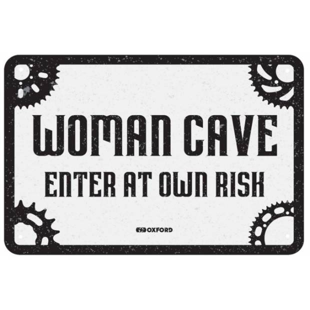 plechová cedule WOMAN CAVE, OXFORD (černá/bílá, rozměr 30 x 20 cm) M000-1392 OXFORD