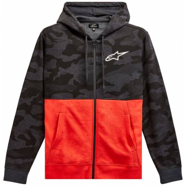 mikina CAMO BLOCK HOODIE, ALPINESTARS (šedá camo/červená fluo, vel. 2XL) M180-428-2XL ALPINESTARS