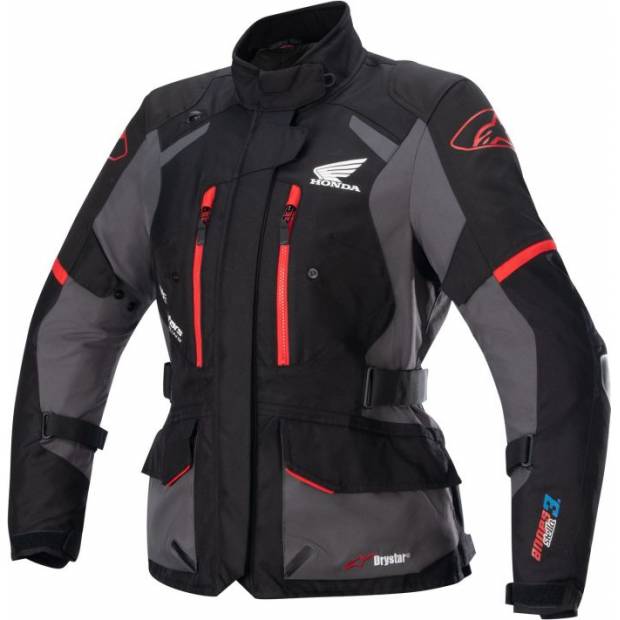 bunda STELLA ANDES DRYSTAR HONDA kolekce, TECH-AIR 5 kompatibilní, ALPINESTARS, dámská (černá/šedá/červená) 2025 M101-256 ALPINESTARS