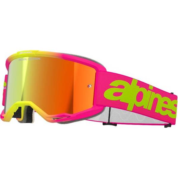 brýle VISION 5 WORDMARK, ALPINESTARS (růžová/žlutá fluo, zrcadlové červené plexi) 2025 M150-1007 ALPINESTARS