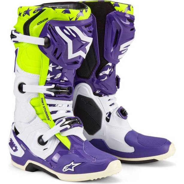 boty TECH 10 limitovaná edice DIRT STUDIOS, ALPINESTARS (bílá/fialová/žlutá fluo) 2025 M130-600 ALPINESTARS